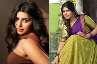 Kannada actor Sharanya Shetty at a public event speaking about her career, fashion, and upcoming film Dear Husband