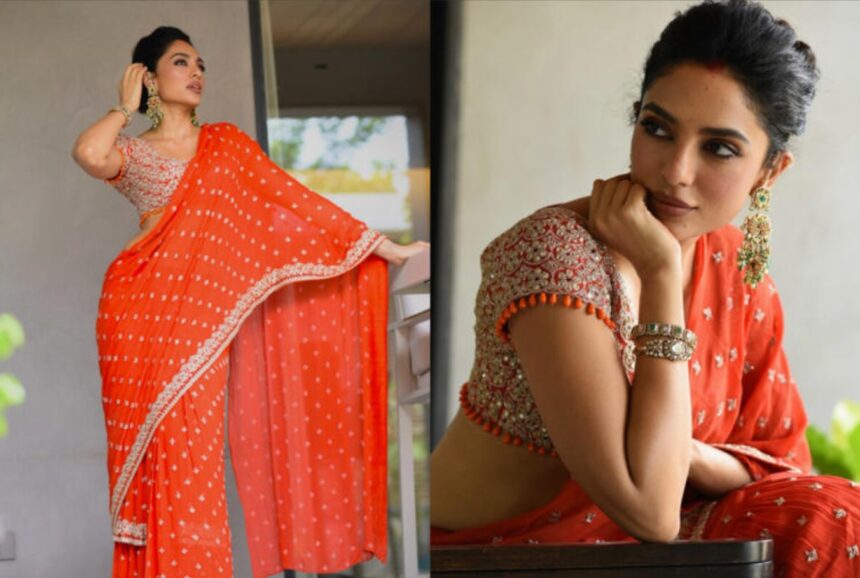 Sobhita Dhulipala’s Orange Saree Brings Mumtaz Nostalgia, Gajar Halwa and Modern Glamour Together 11 026 08 17 150741 Sobhita Dhulipala in a coral orange Sindhoori saree by Arpita Mehta