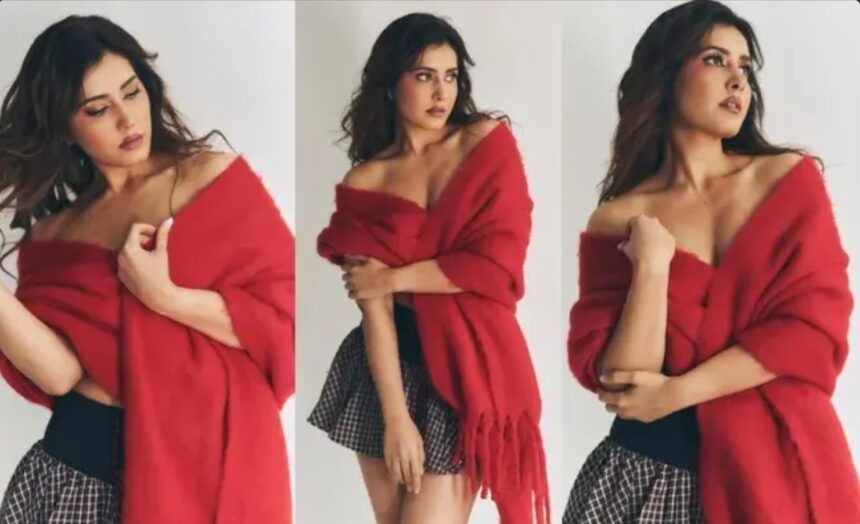 Raashi Khanna Turns Up the Glam in a Striking Fashion Photoshoot 36 2026 08 21 091500 Raashi Khanna poses in a glamorous short skirt and vibrant red shawl during a fashion photoshoot