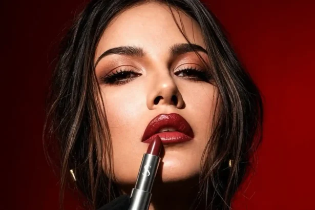 Sunny Leone wearing a deep crimson lipstick look for Starstruck by Sunny Leone