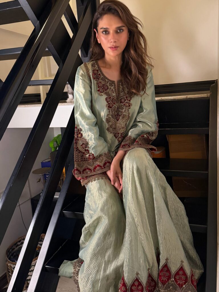 Aditi Rao Hydari wears a sage silk-tissue gharara
